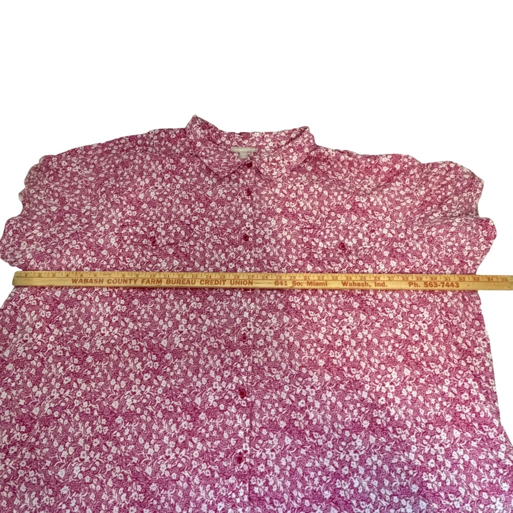 Woman Within Floral Button Down Shirt Womens 5X 38/40 Pink Cotton Short Sleeve - Picture 3 of 8
